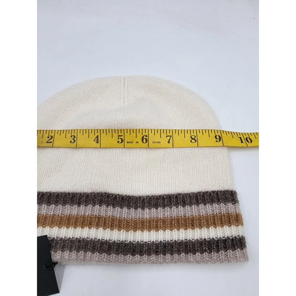 Charter Club Cashmere Stripe Cuffed Beanie Women's One Size Warm Praline